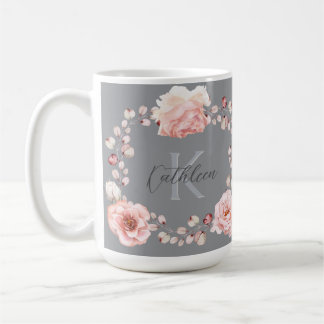 Mug Rose d'aquarelle Wreath personnalisée | Gray
