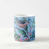 Mug Rose d'Art Moderne et Oiseaux Bleus avec Verse Bib (Centre)