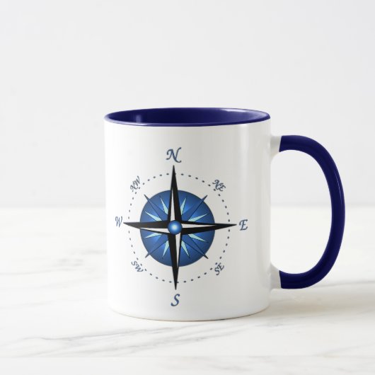 Mug Rose de boussole bleu (Droite)