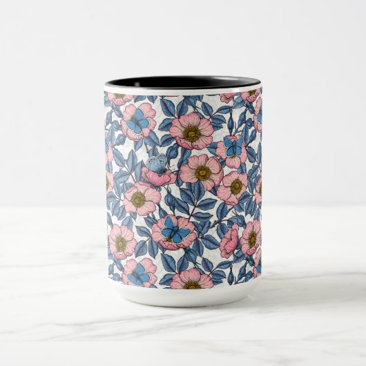 Mug Rose de chien et papillons (Centre)