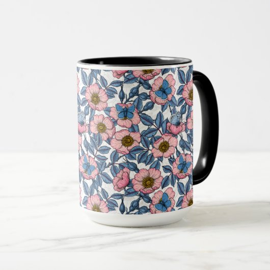 Mug Rose de chien et papillons (Devant droit)
