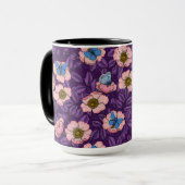 Mug Rose de chien et papillons en rose et violet (Devant gauche)