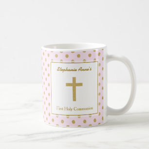 Mug Rose de communion avec le pois d'or