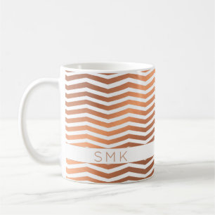 Mug Rose de cuivre de fille or blanc Chevron Monogramm