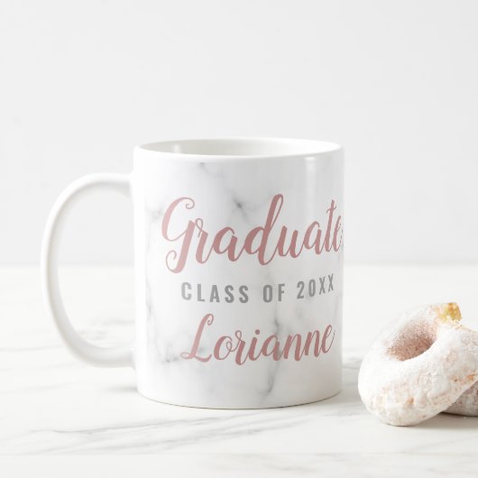 Mug Rose de marbre diplômé Nom monogramme de l'or (Avec donut)