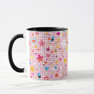 Mug rose de motif de bande dessinée d'amusement