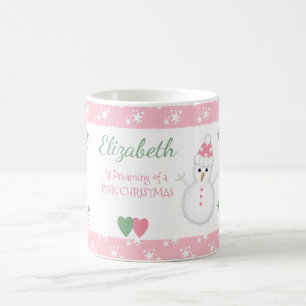 Mug Rose de Noël avec bonhomme de neige