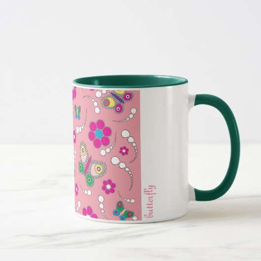 Mug rose de papillon de motif (Droite)