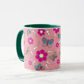 Mug rose de papillon de motif (Devant gauche)