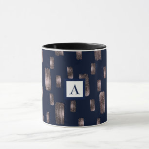 Mug Rose de pinceau moderne or & marine Blue Sparkel