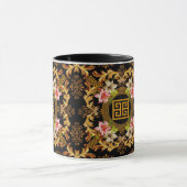 Mug Rose d'or noir floral baroque (Centre)