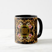 Mug Rose d'or noir floral baroque (Devant droit)