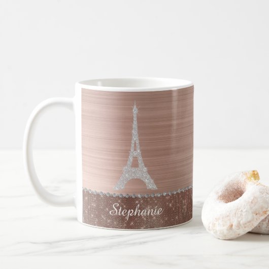 Mug Rose d'or pour filles personnalisées Paris (Avec donut)