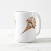Mug Rose Doré Fleur Monogramme Lettre F Mariage (Devant droit)