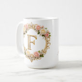 Mug Rose Doré Fleur Monogramme Lettre F Mariage (Devant gauche)