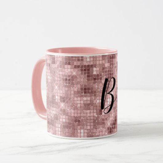 Mug Rose doré rose scintillant de luxe (Devant gauche)
