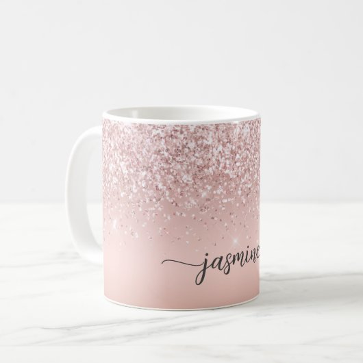 Mug Rose élégant Parties scintillant or Monogramme Nom (Devant gauche)
