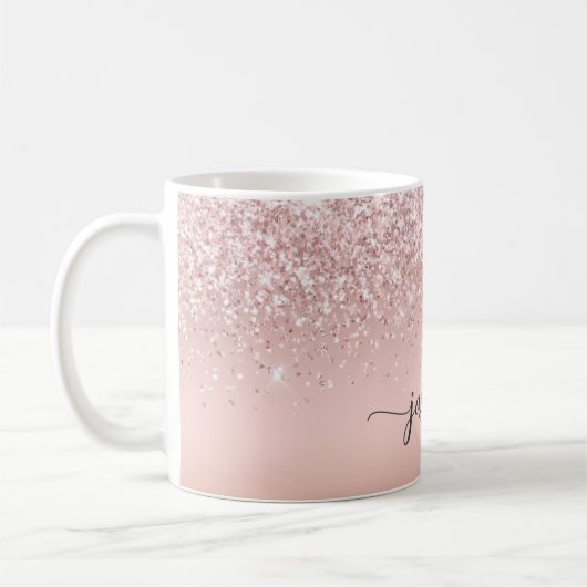 Mug Rose élégant Parties scintillant or Monogramme Nom (Gauche)