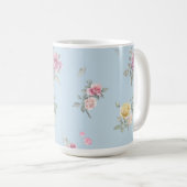 Mug Rose en bleu doux aquarelle florale (Devant droit)
