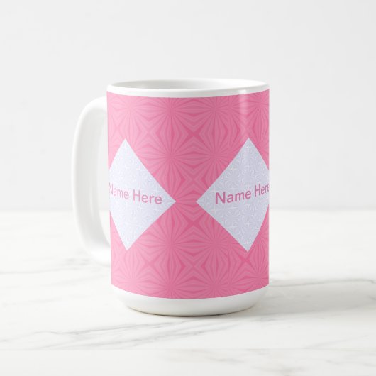 Mug Rose et blanc doux Carrés brillants Monogrammes (Devant gauche)