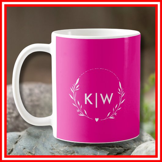 Mug Rose et Blanc | Monogramme Initiales Moderne