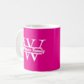 Mug Rose et blanc | Monogramme simple de nom de famill (Devant gauche)