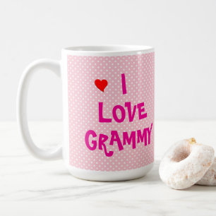 Mug Rose et Blanc pois - avec Cœur - J'aime Mamie