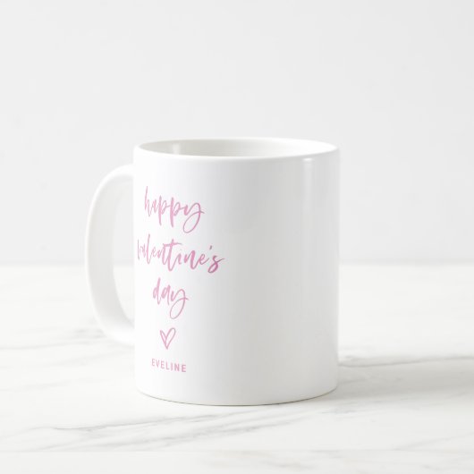 Mug Rose et blanc | Script Décontracté et coeur Valent (Devant gauche)