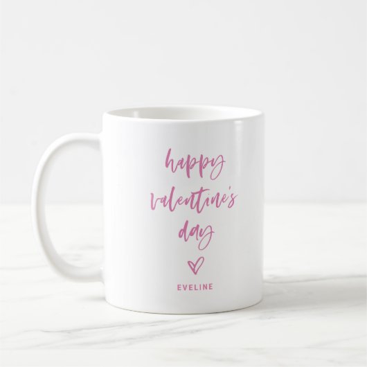 Mug Rose et blanc | Script Décontracté et coeur Valent (Gauche)