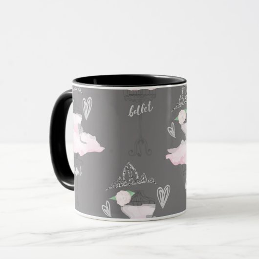 Mug Rose et gris, ballerines de couture, filles, chic (Devant gauche)