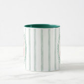 Mug Rose et Menthe Monogramme personnalisé rayé aquare (Centre)
