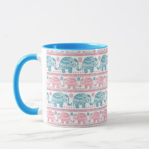 Mug Rose et motif ethnique turquoise d'éléphant