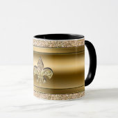 Mug Rose et Or Pailleté Fleur de lis Chic (Devant droit)