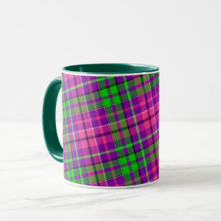 Mug Rose et vert sur motif carreau tartan violet