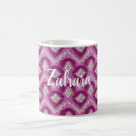 Mug Rose Féminin Violet Blanc Perles Zig Zag (Centre)