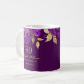 Mug Rose Fleurie Or Violet 90e Anniversaire (Devant gauche)