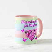 MUG ROSE FLORALE 80E ANNIVERSAIRE BÉNÉDICTION DE DIEU (Devant droit)