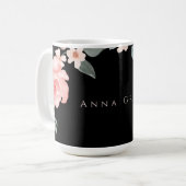 Mug Rose florale aquarelle rose pâle Noir (Devant gauche)