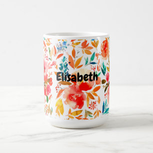 Mug Rose florale colorée rouge orange été
