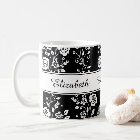 Mug Rose Flower Floral Bota Nom du Motif Imprimer (Avec donut)