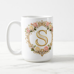 Mug Rose Gold Blush Floral Monogramme Lettre S Mariage