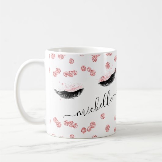 Mug Rose Gold Blush Pink Eyelashes Parties scintillant (Gauche)