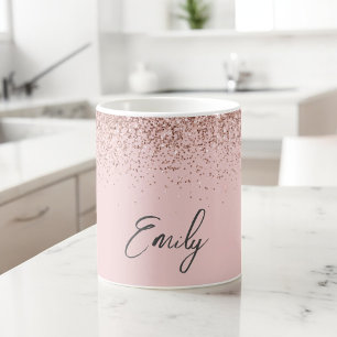 Mug Rose Gold Féminin - Paillettes Rose Blush