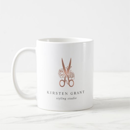 Mug Rose Gold Floral Ciseaux Salon Logo (Gauche)