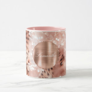 Mug Rose Gold Glam Leopard Parties scintillant personn