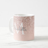 Mug Rose Gold Glitter Monogramme Rose Pâle Écriture Fé (Devant gauche)