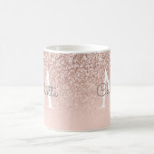Mug Rose Gold Glitter Monogramme Rose Pâle Écriture Fé (Centre)