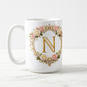 Mug Rose Gold Mariage Floral Monogramme Lettre N