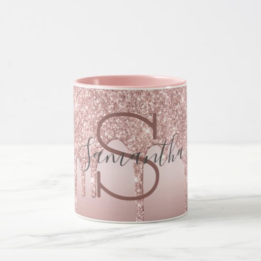 Mug Rose Gold Monogramme Paillettes Goutte Fard Rose T (Centre)