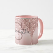 Mug Rose Gold Monogramme Paillettes Goutte Fard Rose T (Devant droit)